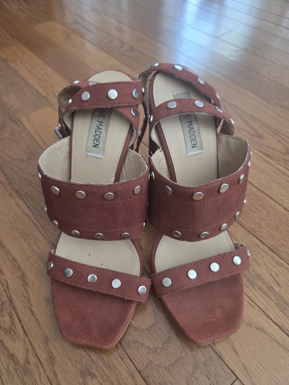 Steve Madden Rust Studded Suede Block Heel Sandals